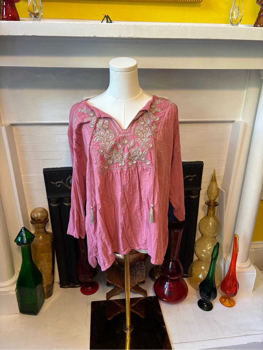 J. Jill Dusty Rose Embroidered V-Neck Tunic